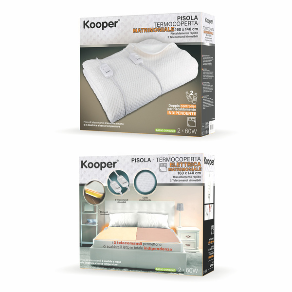 Διπλή ηλεκτρική κουβέρτα με 2 χειριστήρια Kooper λευκή 160x140 εκ. 60W 5905926 