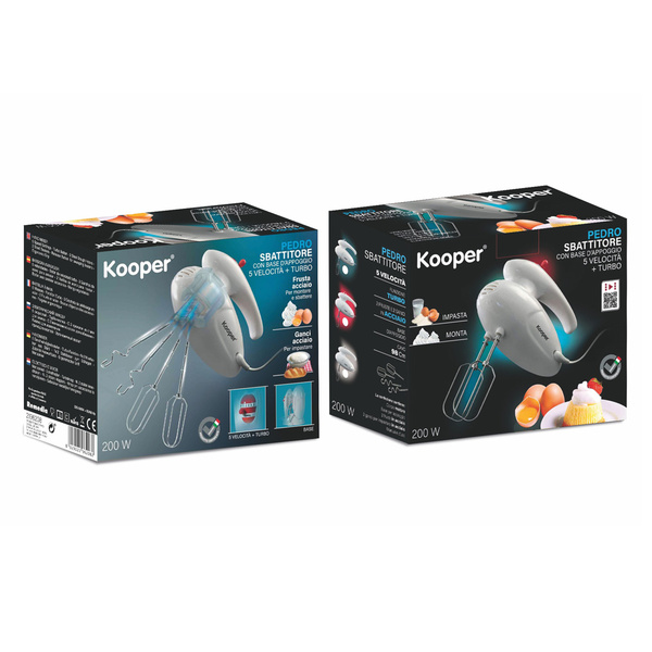 Μίξερ χειρός με βάση Kooper 5 ταχύτητες & 2 σετ αναδευτήρες 200W λευκό 2196208 