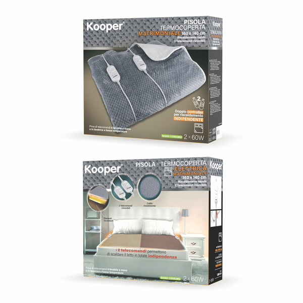 Διπλή ηλεκτρική κουβέρτα με 2 χειριστήρια Kooper γκρι 160x140 εκ. 60W 5905928 