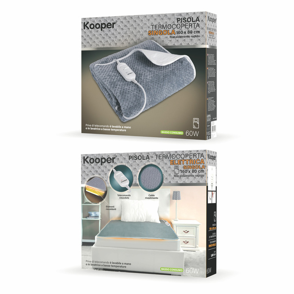 Μονή ηλεκτρική κουβέρτα Kooper γκρι 160x80 εκ. 60W 5905927 