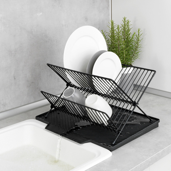 Dish rack with draining mat Nelia black 34x25x40 cm 