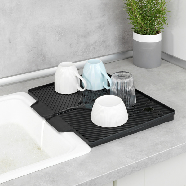 Dish rack with draining mat Nelia black 34x25x40 cm 