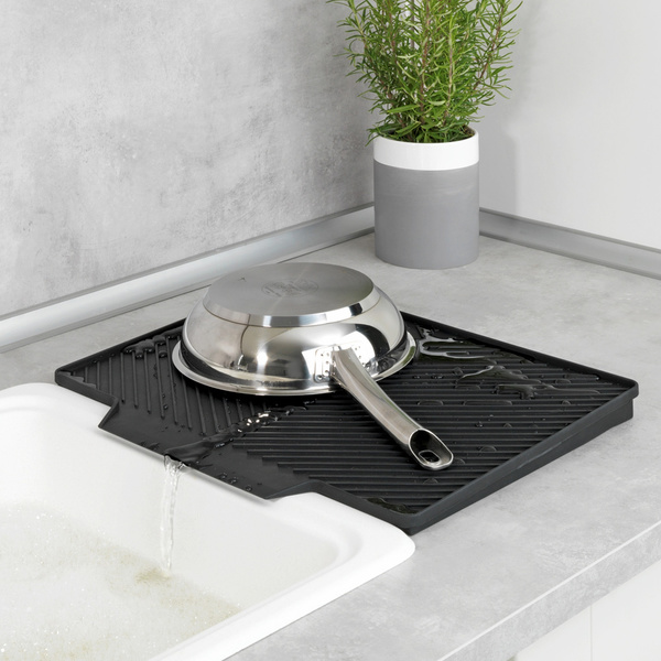 Dish rack with draining mat Nelia black 34x25x40 cm 