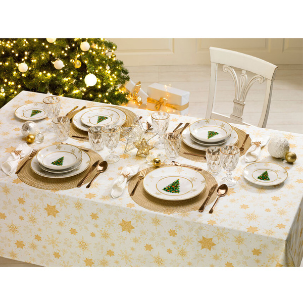 Christmas tablecloth Snowflakes ecru 100% cotton 