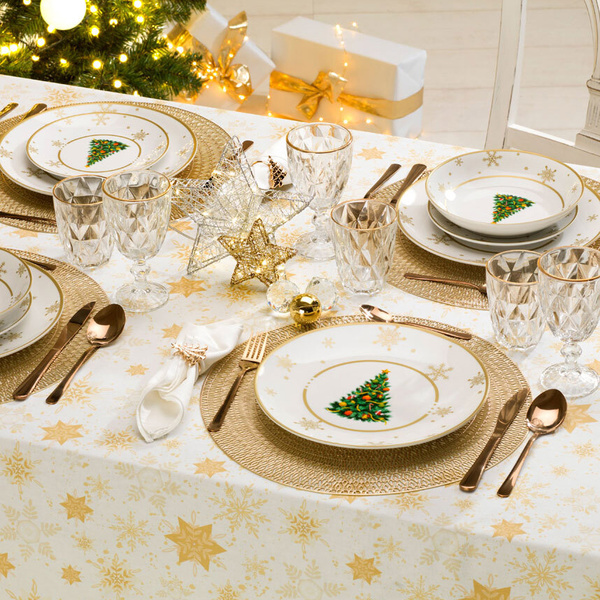 Christmas tablecloth Snowflakes ecru 100% cotton 