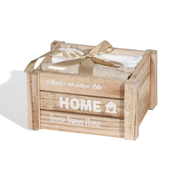 Ξύλινο κουτί 17x14x10 εκ. με 4 πετσέτες χεριών 30x30 εκ. 100% βαμβάκι Μπεζ 