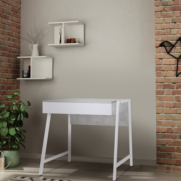 Γραφείο με εφέ τσιμέντου γκρι / λευκό MDF με PVC πόδια 100x48x76 εκ. 