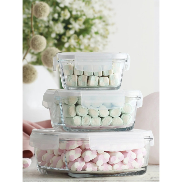 Storage Box Set Grey Glass 375 ml / 720 ml / 1,15 lt 3 pcs 990LAV1802 