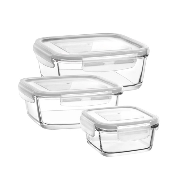 Storage Box Set Grey Glass 375 ml / 720 ml / 1,15 lt 3 pcs 990LAV1802 