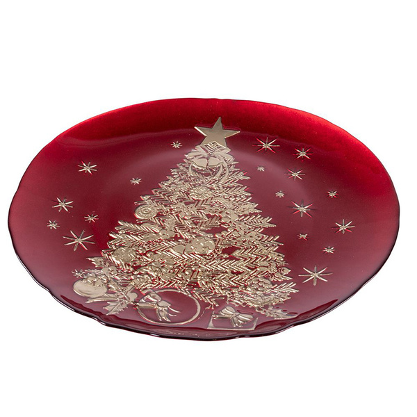 Christmass tree plate glass red / gold 34x2,5 cm Galileo 