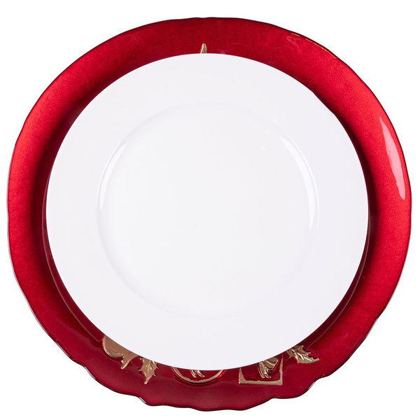 Christmass tree plate glass red / gold 34x2,5 cm Galileo 