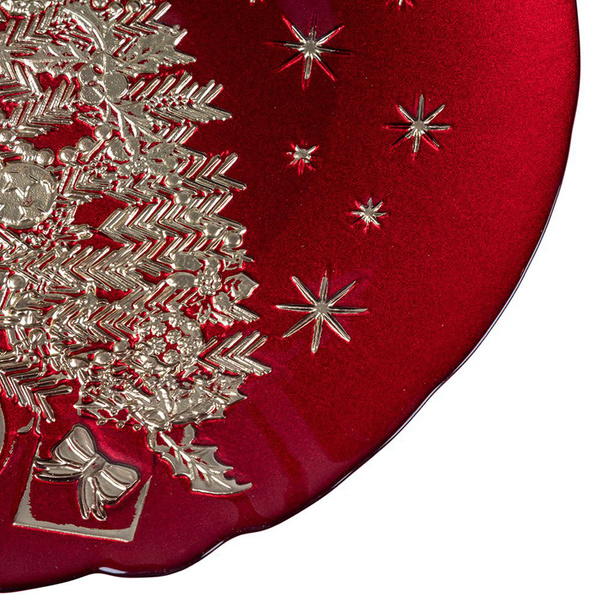 Christmass tree plate glass red / gold 34x2,5 cm Galileo 