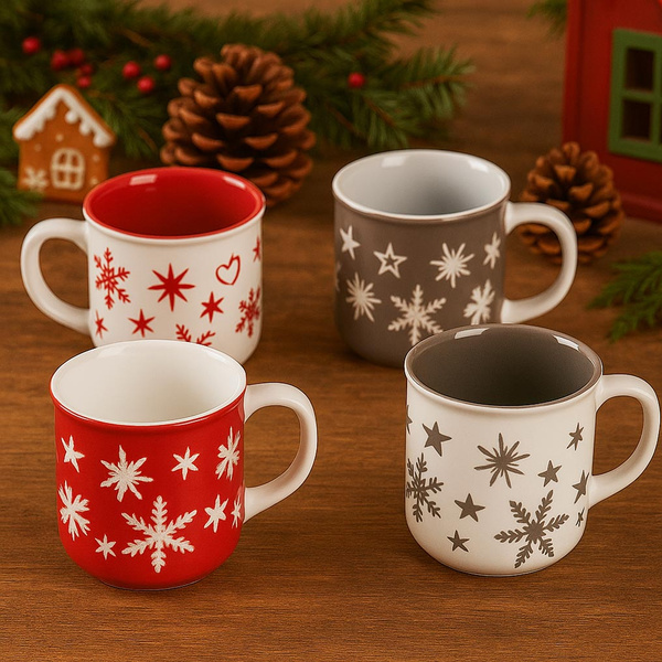 Σετ κούπες με χειμωνιάτικο μοτίβο κεραμικό 310 ml 9x9 εκ. Galileo 4 τεμ. 5910214 