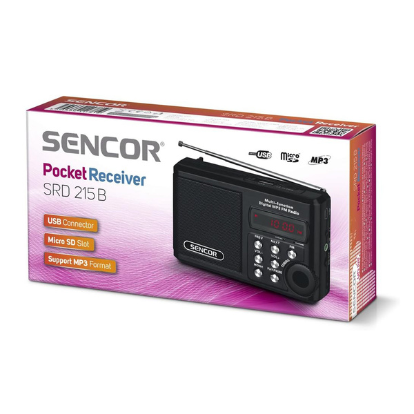 Φορητό ραδιόφωνο USB, Micro SD, MP3 Sencor SRD 215 B Μαύρο 