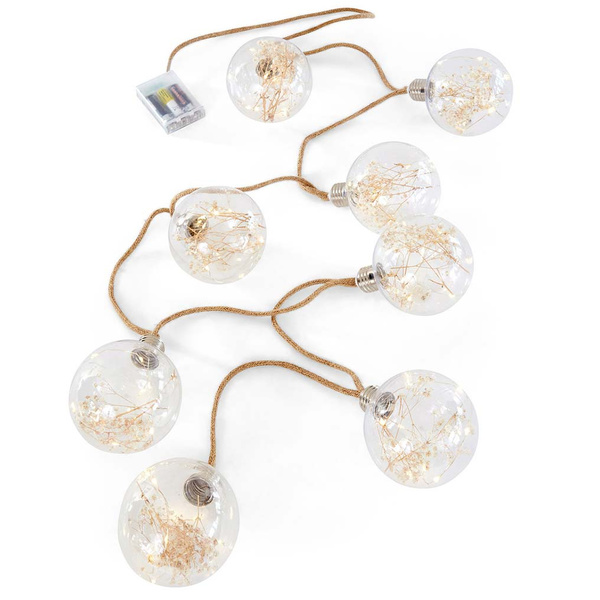 Rope light with 8 balls & dried flowers 219 cm 