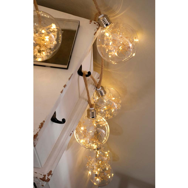 Rope light with 8 balls & dried flowers 219 cm 