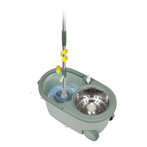 Κουβάς 7 λίτρων με ροδάκια, περιστρεφόμενο ανοξείδωτο στίφτη & σφουγγαρίστρα Lamart LT8053 