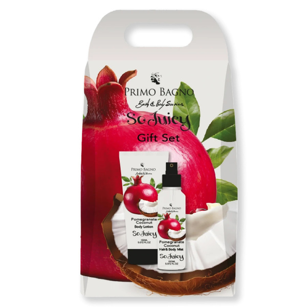 Paper bag with pomegranate coconut body lotion 150 ml & hair body mist 150 ml Primo Bagno 