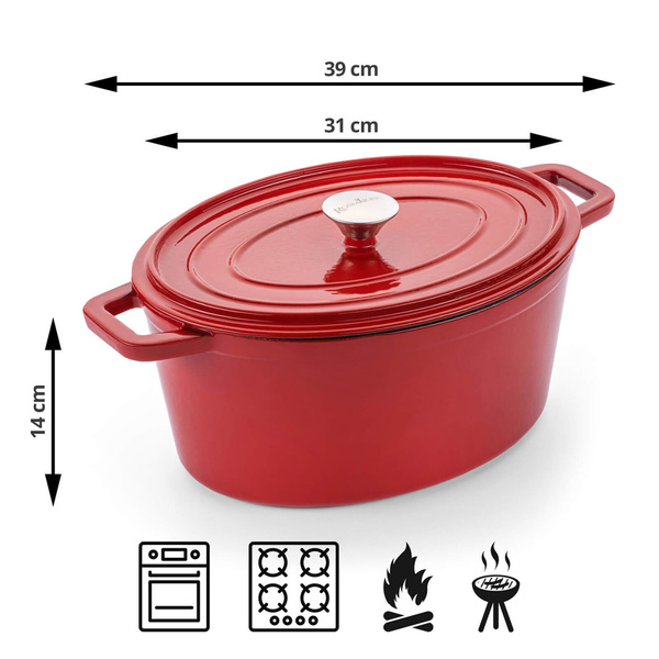 Μαντεμένια κατσαρόλα οβάλ με καπάκι Blacksmith 31x13 εκ. κόκκινη 