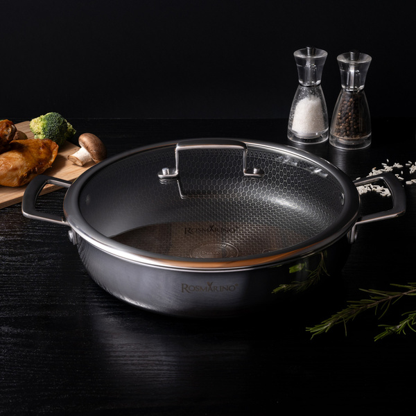 Αντικολλητική κατσαρόλα ασημί με γυάλινο καπάκι Rosmarino HexaPro 28 εκ. 