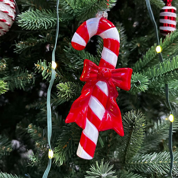 Candy cane tree ornament with bow white / red 8x3x17 cm 