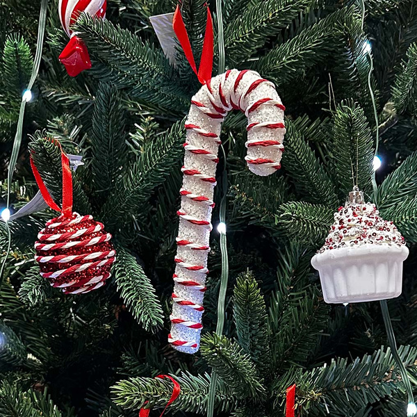 Candy Cane tree ornament white / red 20x7 cm 