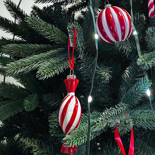 Κρεμαστή καραμελίτσα Candy λευκό - κόκκινο στρογγυλή 3,5x3,5x10,5 εκ. 