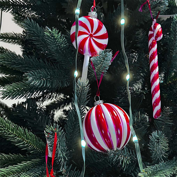 Candy lollipop tree ornament white / red 6,2x1,6x13 cm 