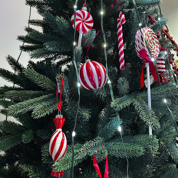 Candy lollipop tree ornament white / red 6,2x1,6x13 cm 