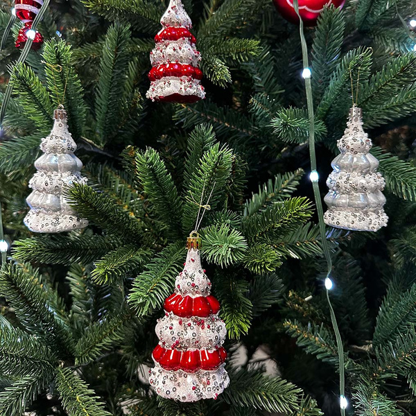 Xmas trees ornaments red + white 4 pcs 