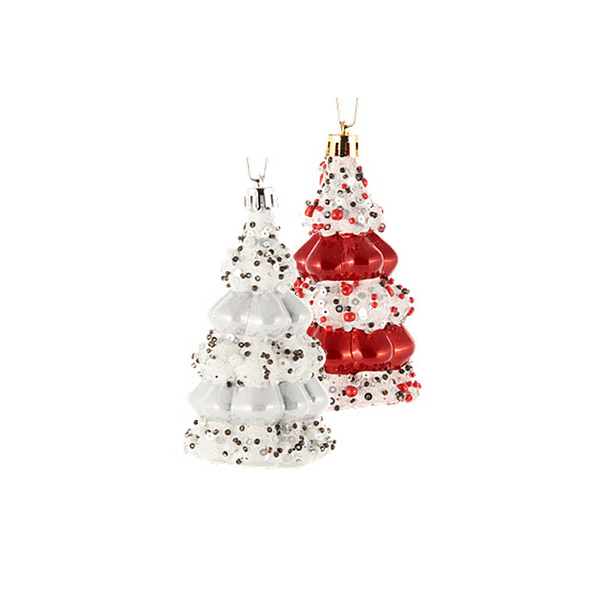 Xmas trees ornaments red + white 4 pcs 