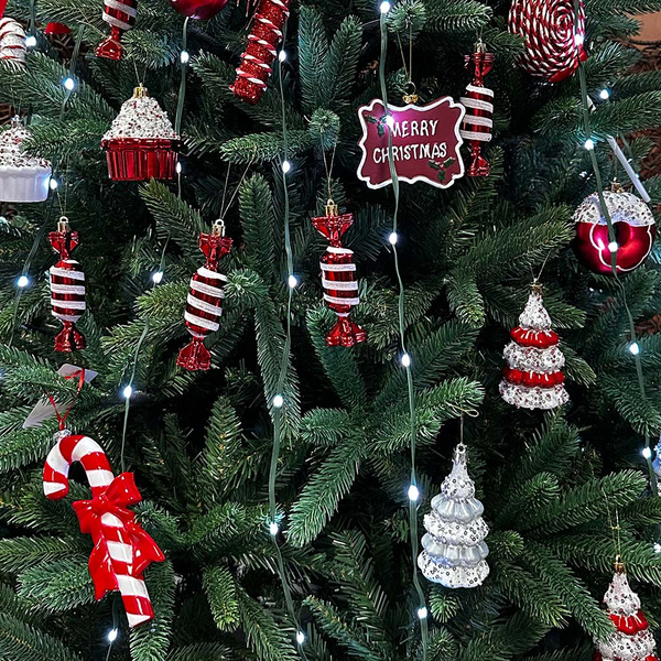 Xmas trees ornaments red + white 4 pcs 