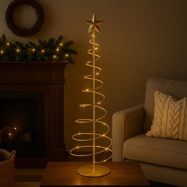 Μεταλλικό επιτραπέζιο δέντρο με φως χρυσαφί 18x60x15 εκ. 