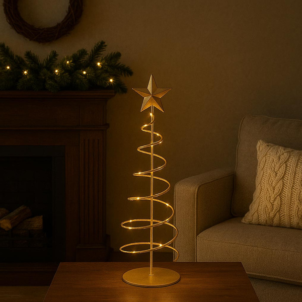 Μεταλλικό επιτραπέζιο δέντρο με φως χρυσαφί 15x39x10 εκ. 