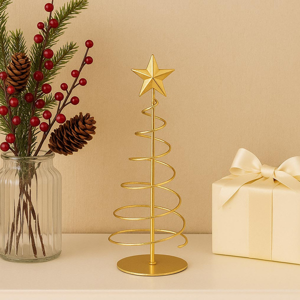 Μεταλλικό επιτραπέζιο δέντρο με φως χρυσαφί 15x39x10 εκ. 