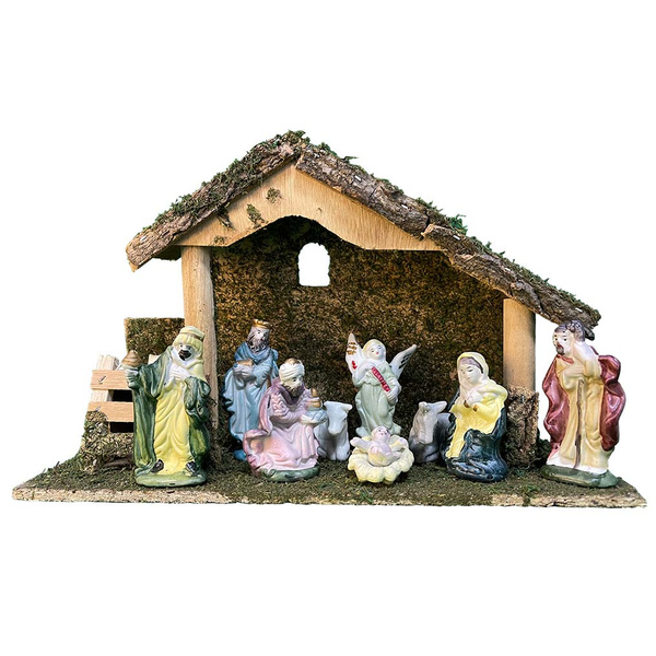 Φάτνη χειροποιήτη με 9 φιγούρες με σκάλα αριστερά 34x11x21 εκ. 