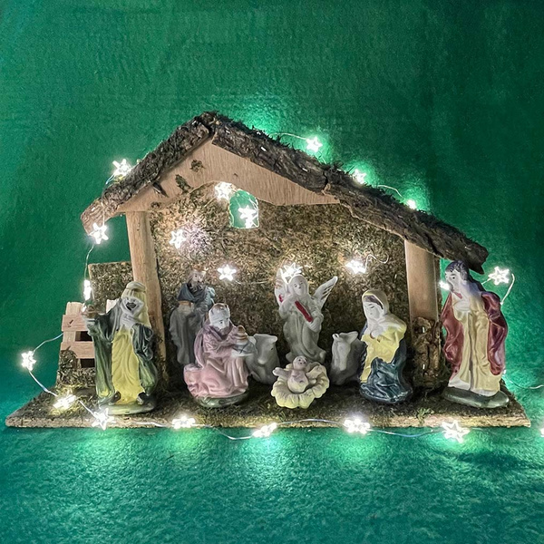 Φάτνη χειροποιήτη με 9 φιγούρες με σκάλα αριστερά 34x11x21 εκ. 