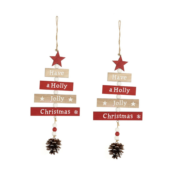 Ξύλινο κρεμαστό διακοσμητικό δεντράκι 13x27x1,3 εκ. 2 τεμ. 