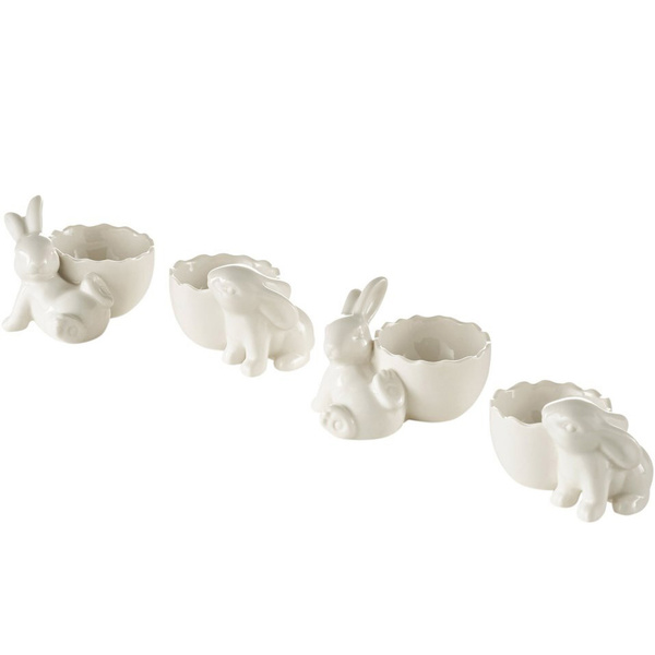 Ceramic egg holders rabbits white 8x5x5,5 cm 4 pcs 