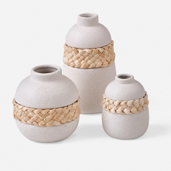 Κεραμικά βάζα με rattan λευκό 3 τεμ. 