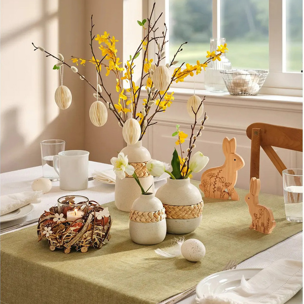 Κεραμικά βάζα με rattan λευκό 3 τεμ. 