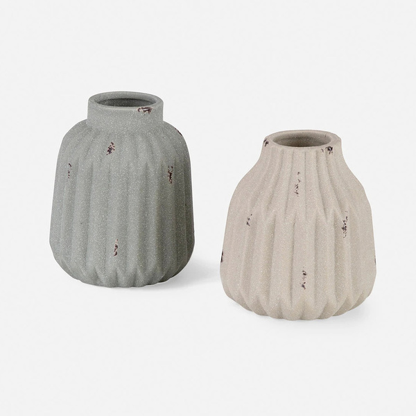 Ceramic vases Pleats 2 gray / dark gray 2 pcs 