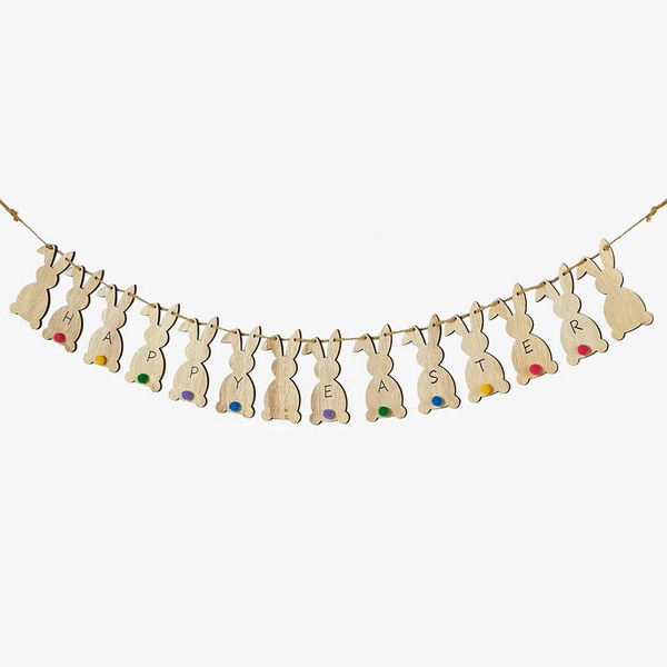 Wooden garland with bunnies Happy Easter 100 cm 