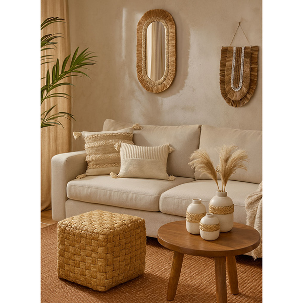 Σκαμπό Aropion Inart μπεζ 100% γιούτα 40x40x40 εκ. 