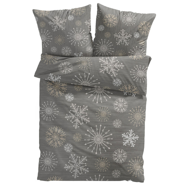 Σετ μονή παπλωματοθήκη Χιονονιφάδες 135x200 εκ. + Μαξιλαροθήκη 80x80 εκ. 100% Βαμβάκι Γκρι 