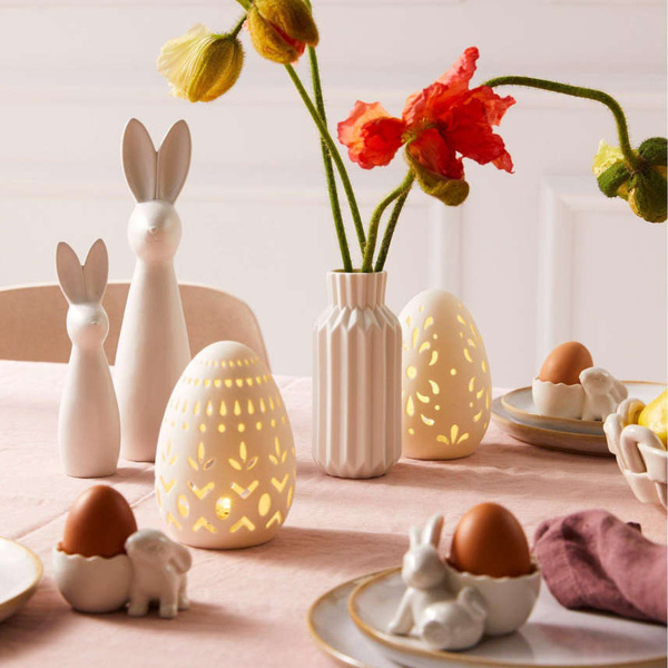 Διακοσμητικό αγαλματίδιο κουνελιού κρεμ κεραμικό Υ 18 & 26,5 εκ. 2 τεμ. 