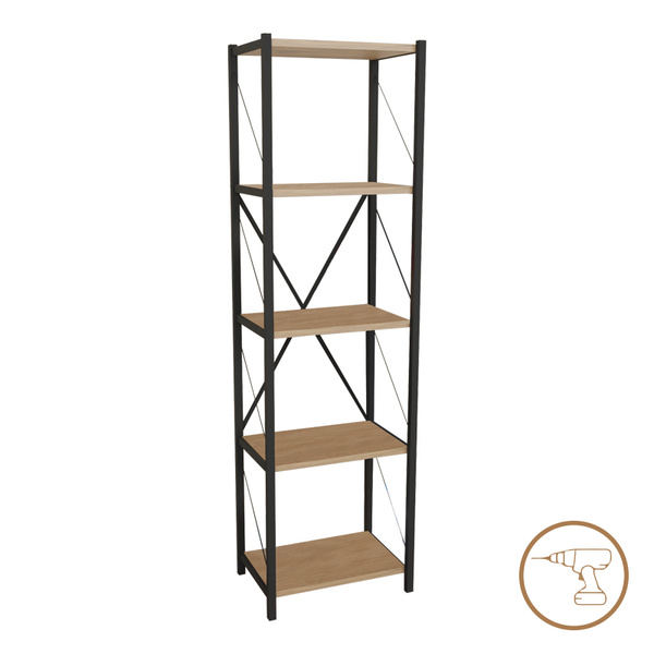 Βιβλιοθήκη Glase pakoworld oak μελαμίνης-μαύρο μέταλλο 40x30x150 εκ. 