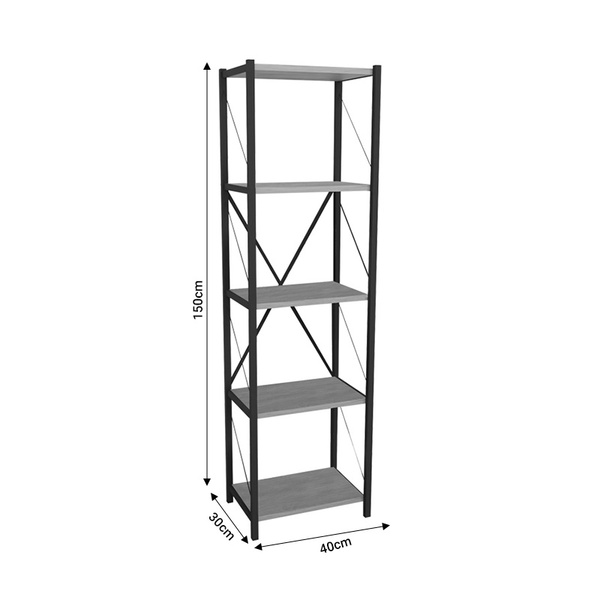 Βιβλιοθήκη Glase pakoworld oak μελαμίνης-μαύρο μέταλλο 40x30x150 εκ. 