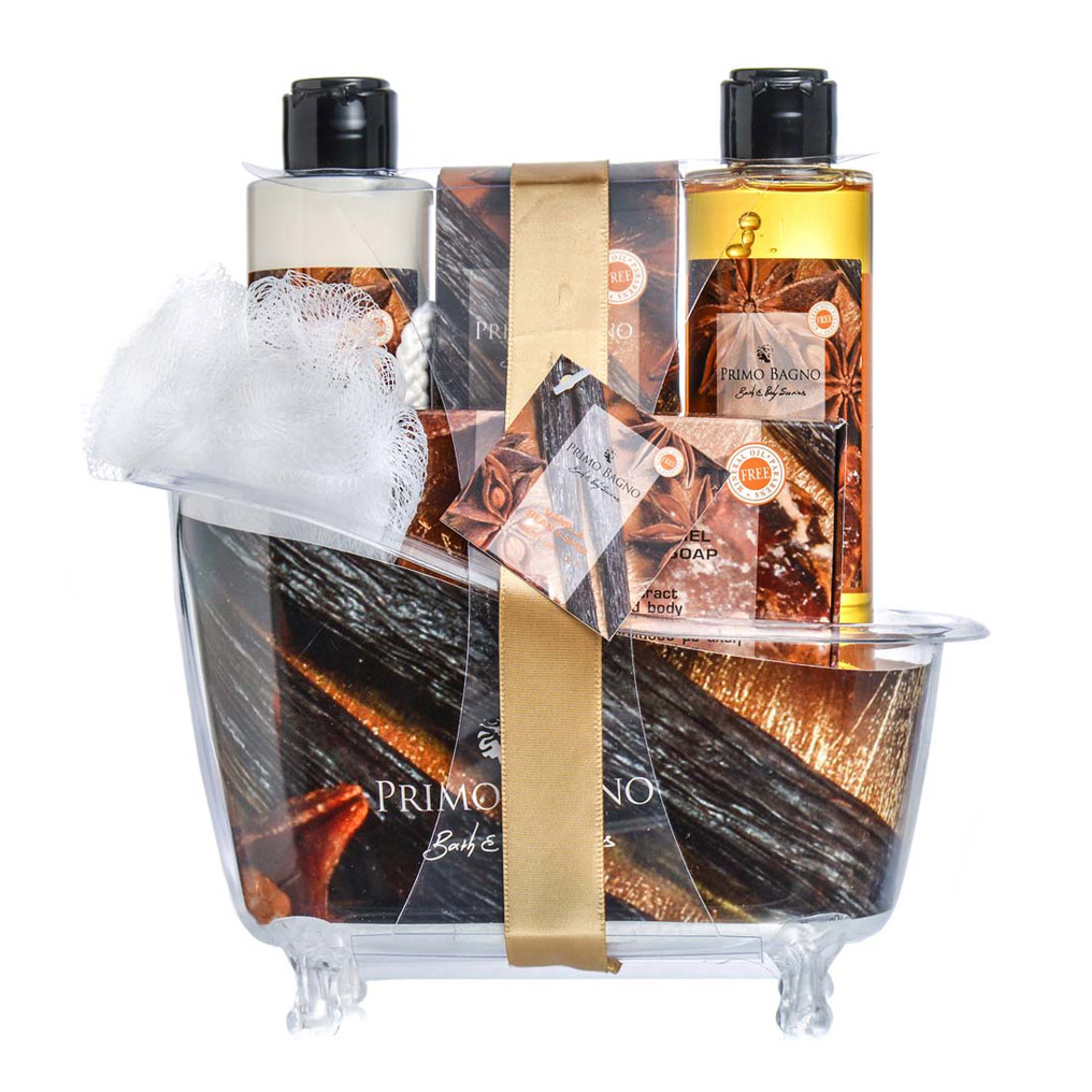 Gift set Vanilla Caramel Body lotion 150ml, Shower gel 150ml, Bath salts 100gr, Soap 100gr & Sponge