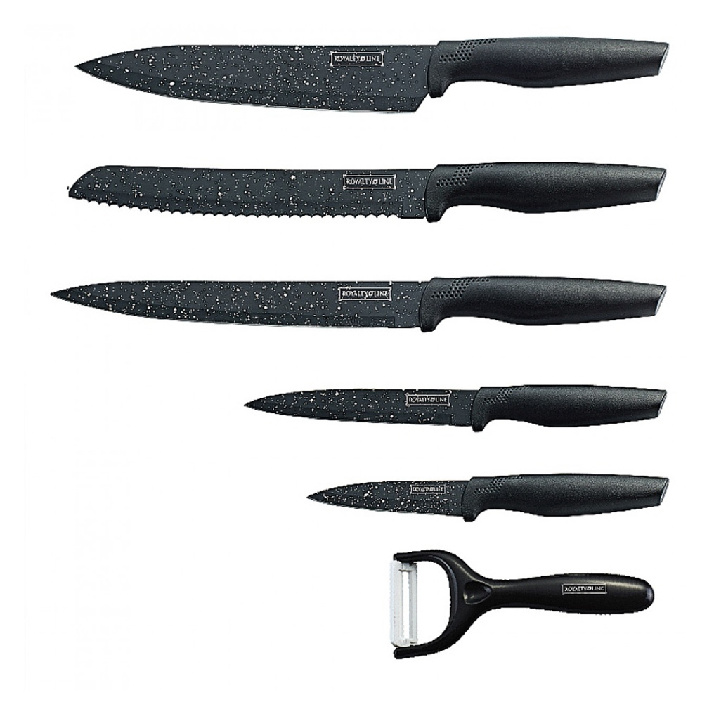 Knives with marble coating 5 pcs. + Ceramic peeler Royalty Line RL-MB5